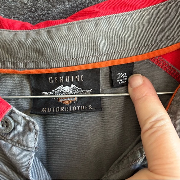 Harley Davidson Motorclothes Grey Red Button-Up Short Sleeve Size 2XL - Picture 3 of 8